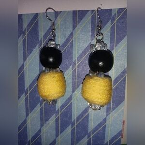 Yellow and Black Beaded Earrings